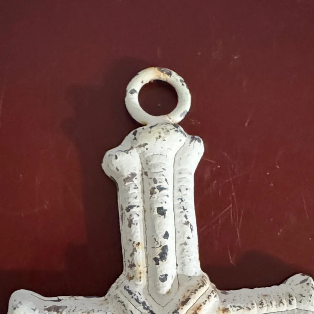 Distressed Iron White Cross Wall Decor